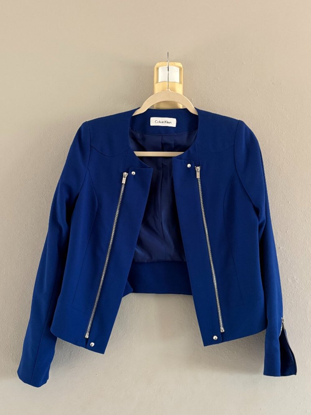 Calvin Klein Royal Cobalt Blue Moto Blazer Jacket - Picture 2 of 5